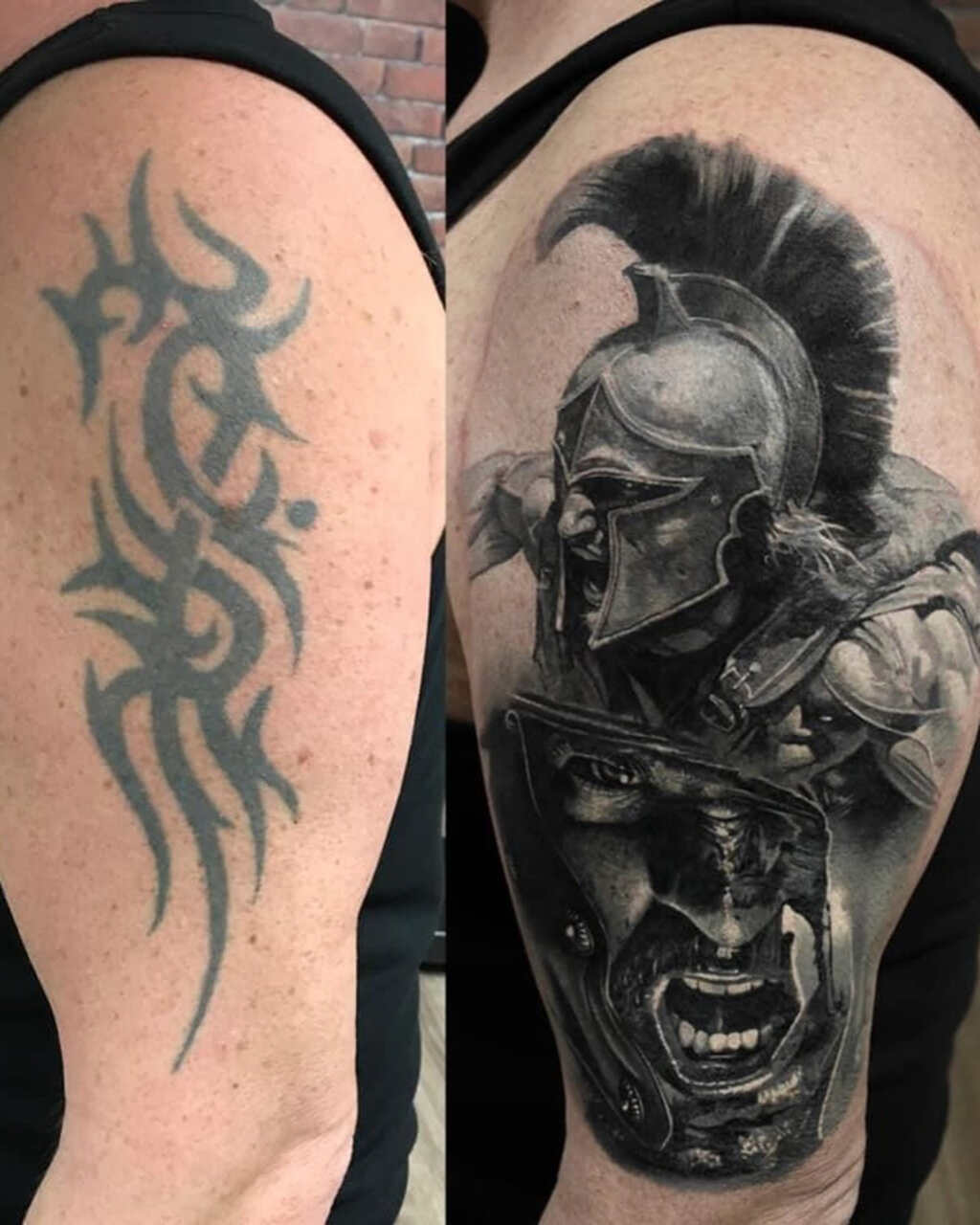 Fotos zum Vergleich einer tätowierten Hand vorher und nachher – Tattoo abdecken