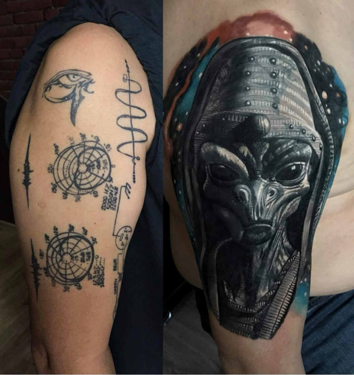 Schwarzes Tattooo Cover-up: Vorher und Nachher
