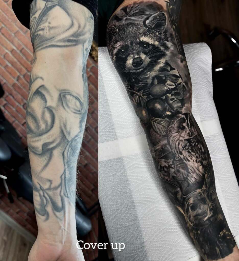 Eine tatöwierte Hand - Vorher und nachher Bilder